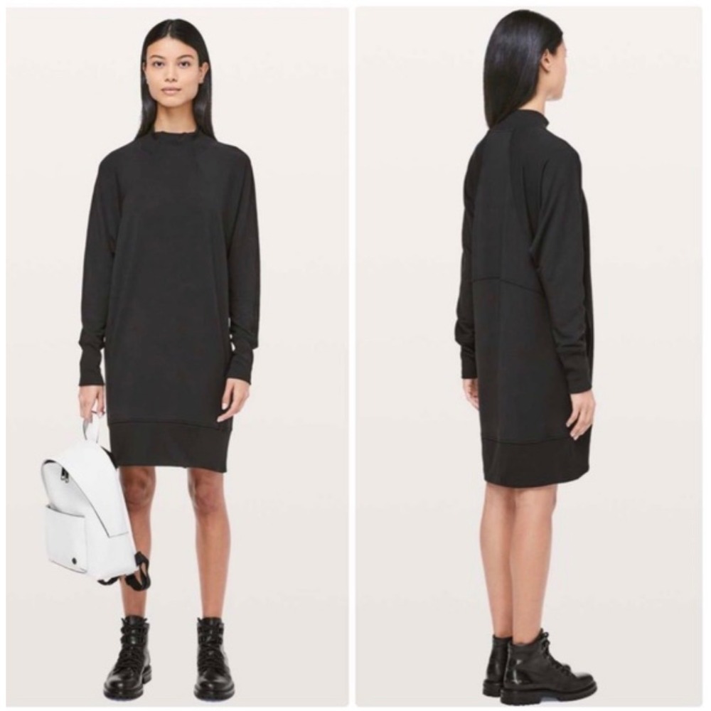 J23 Lululemon On Repeat Crewneck Long‎ Sleeve Dress Black Sz 6